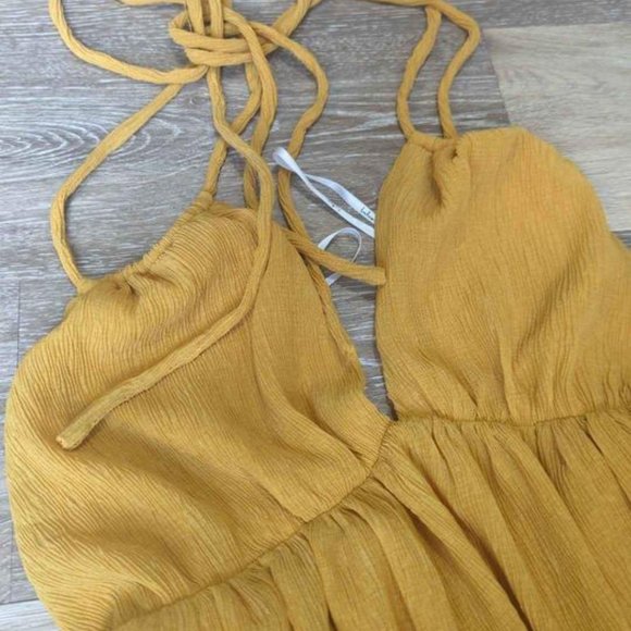 Lulus Sweet and Sunny Mustard Yellow Tiered Halter Babydoll Dress - Picture 9 of 9